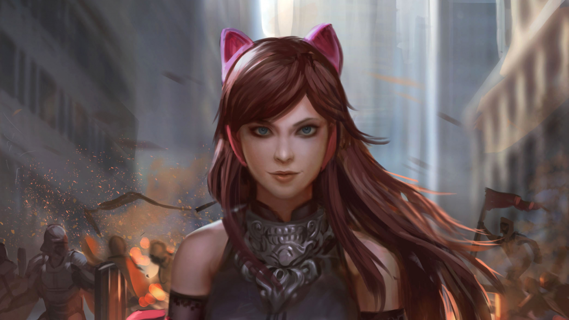 Woman in Black Leather Vest. Wallpaper in 1920x1080 Resolution