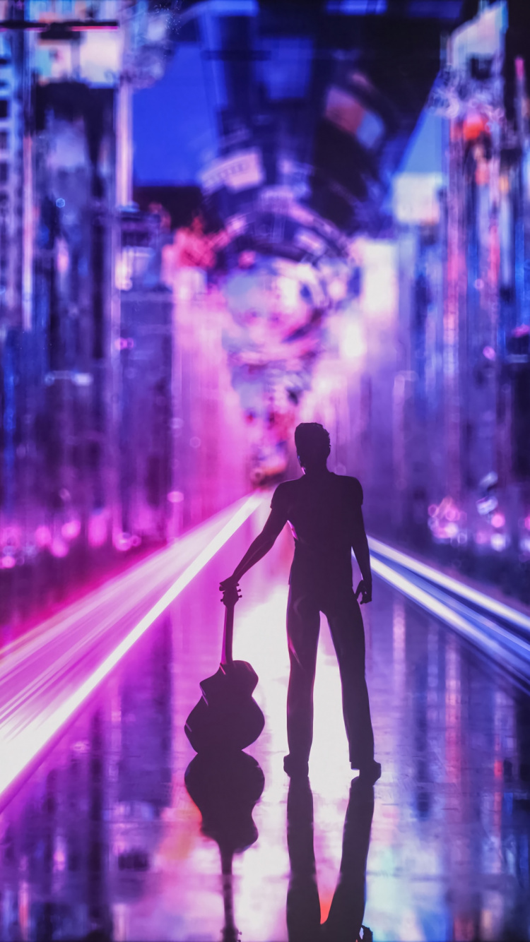 Guitare, L'éclairage au Néon, Lumière, Néon, Purple. Wallpaper in 750x1334 Resolution