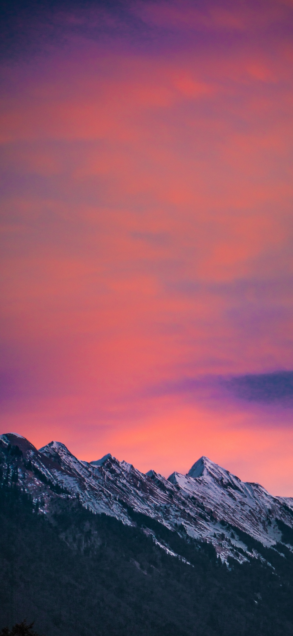 Afterglow, Pink, Bergigen Landschaftsformen, Sonnenuntergang, Alpen. Wallpaper in 1125x2436 Resolution