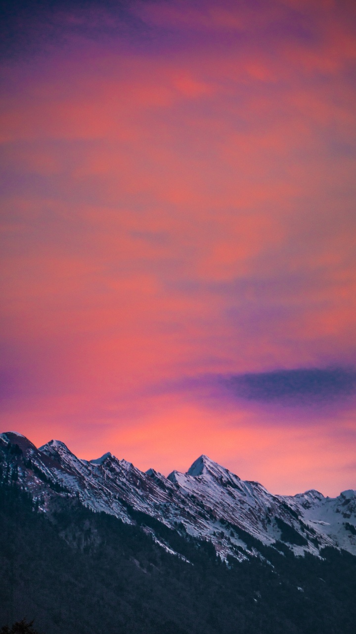 Afterglow, Pink, Bergigen Landschaftsformen, Sonnenuntergang, Alpen. Wallpaper in 720x1280 Resolution