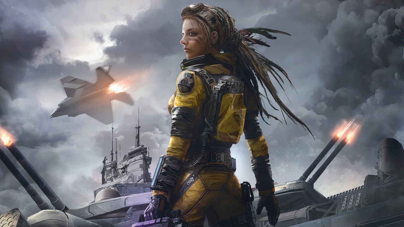 Warrior Soldier Girls, Art, Work of Art, Cloud, Outerwear. Wallpaper in 1366x768 Resolution