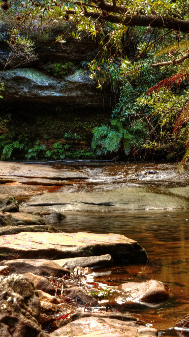 Braune Und Graue Felsen am Fluss. Wallpaper in 750x1334 Resolution