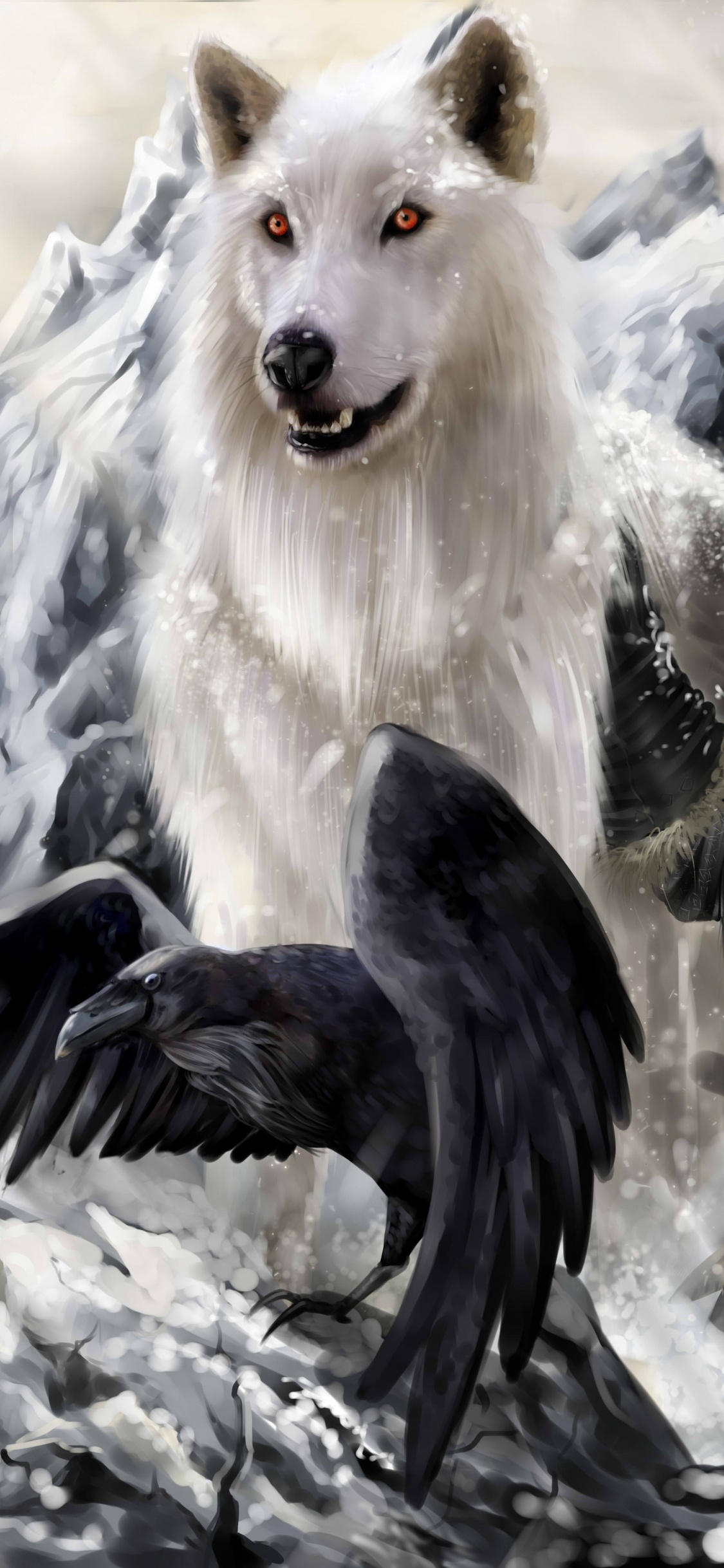 White Wolf on Snow Covered Ground. Wallpaper in 1125x2436 Resolution
