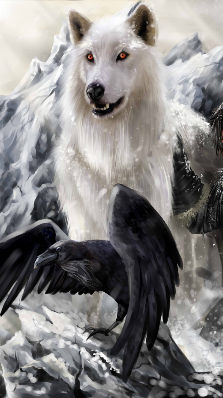 White Wolf on Snow Covered Ground. Wallpaper in 750x1334 Resolution