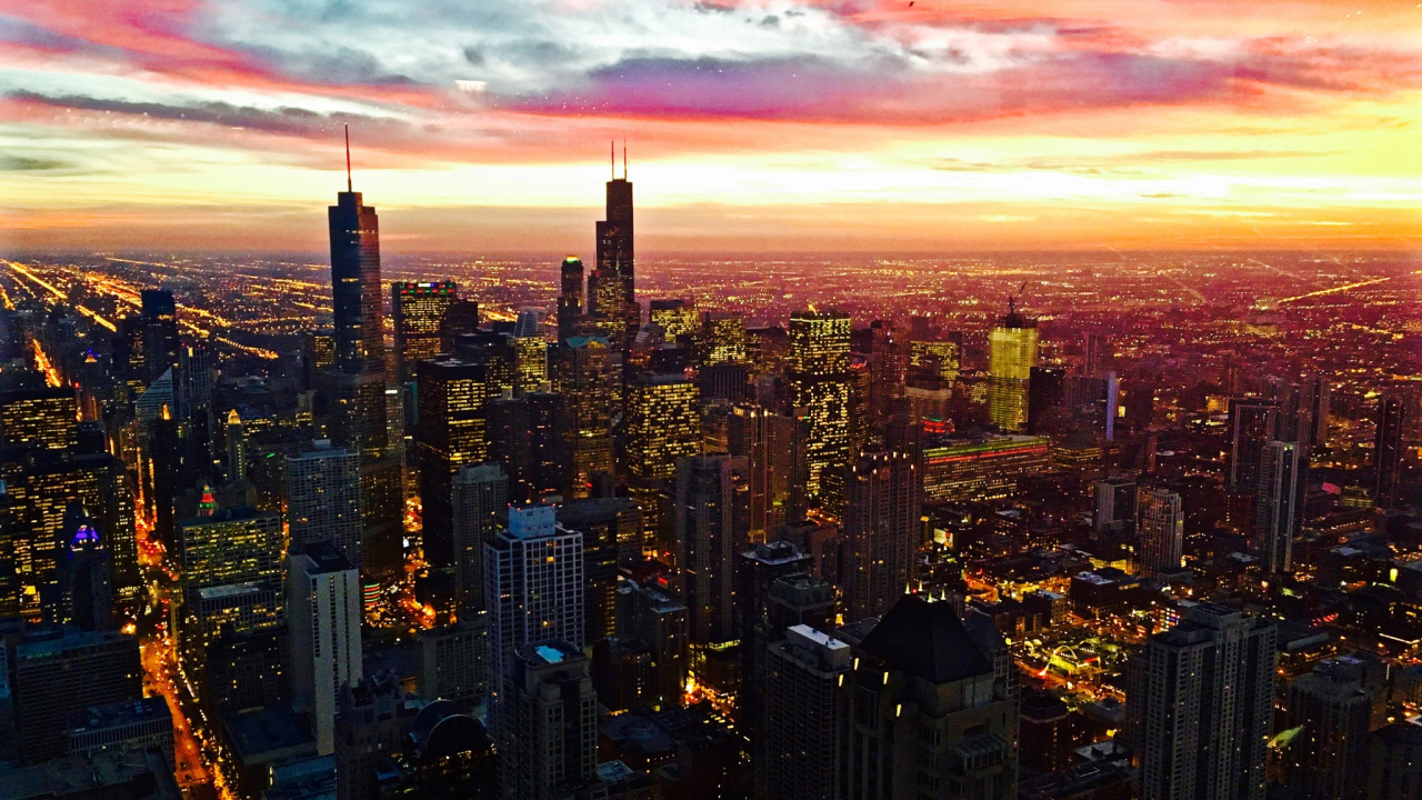 Skyline Der Stadt Bei Nacht Night. Wallpaper in 1280x720 Resolution
