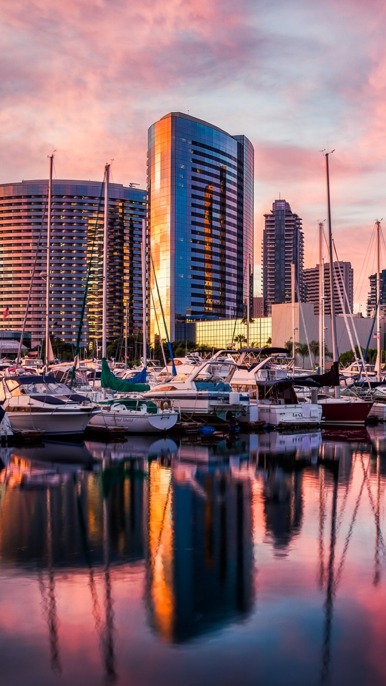 城市景观, 城市, 反射, 天际线, 天空 壁纸 750x1334 允许