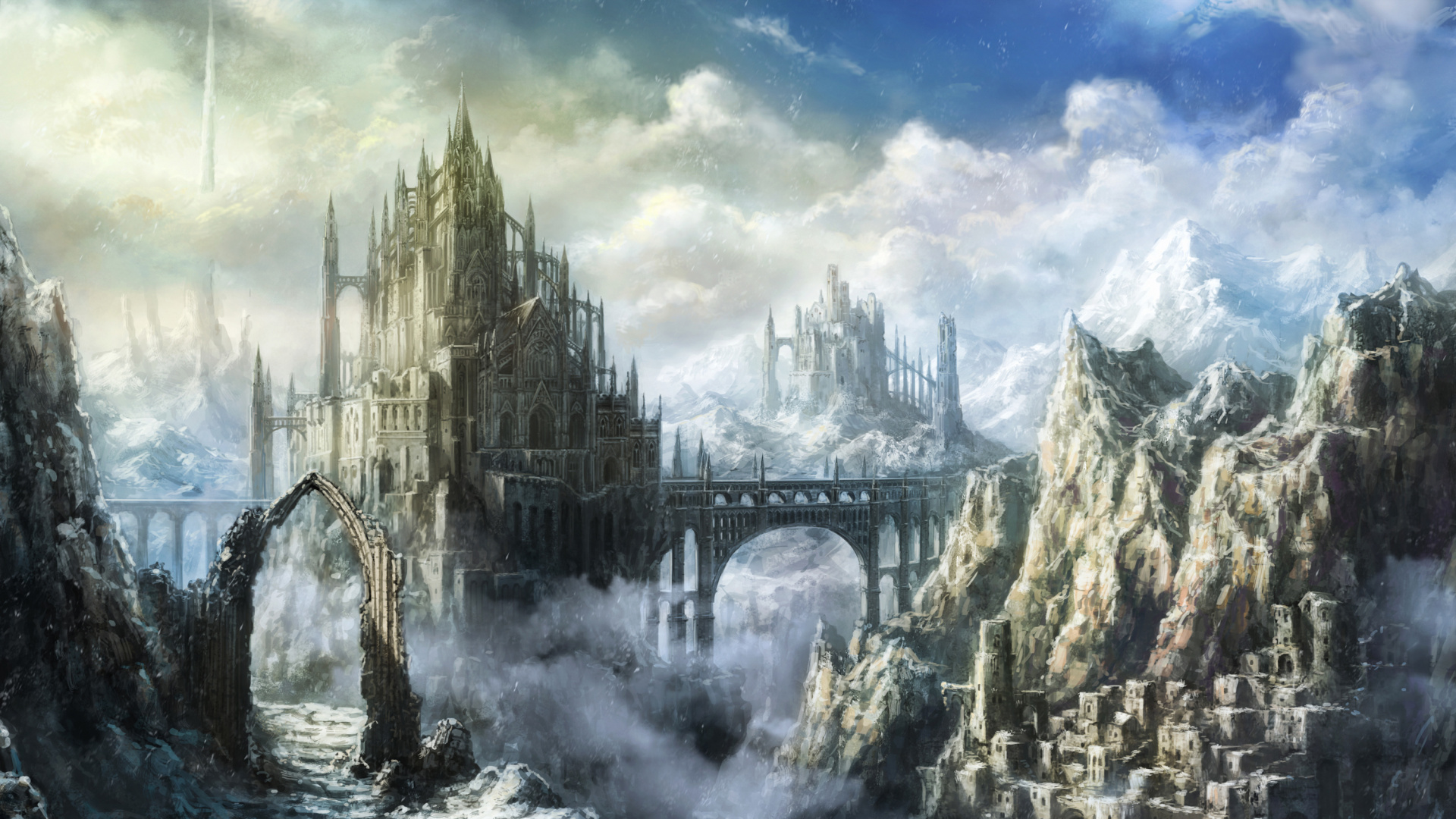 Bridge Over River Near Mountain. Wallpaper in 1920x1080 Resolution