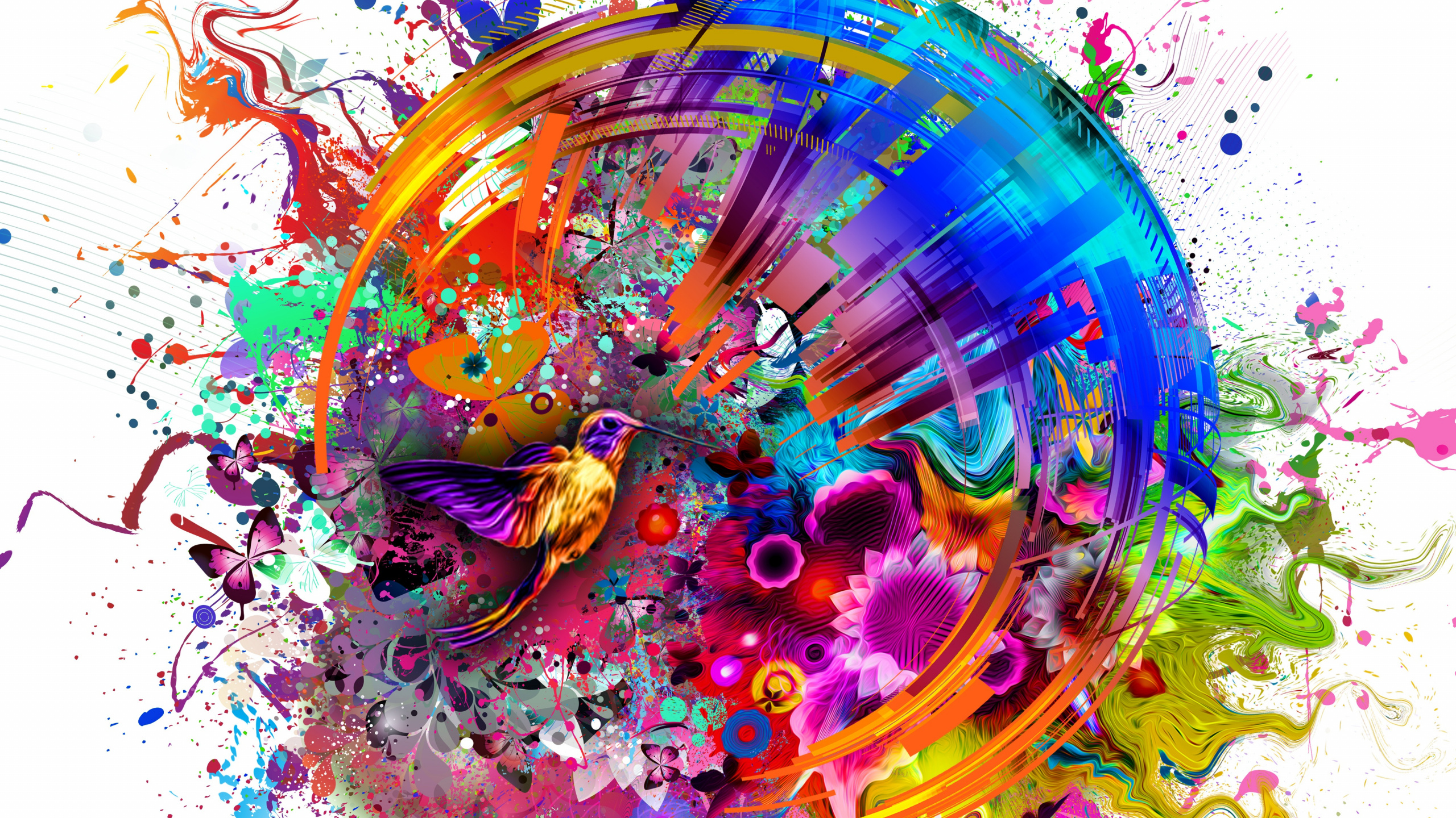 Blue Green and Pink Abstract Painting. Wallpaper in 2560x1440 Resolution