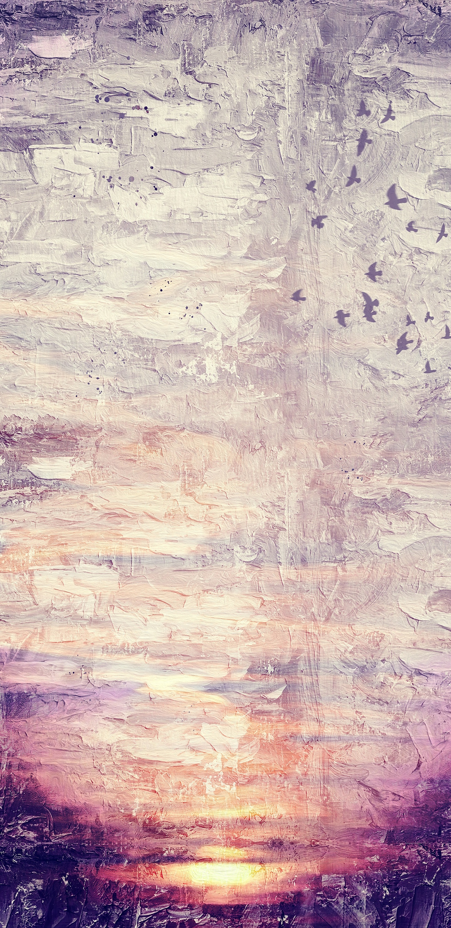 Weiße Lila Und Gelbe Abstrakte Malerei. Wallpaper in 1440x2960 Resolution