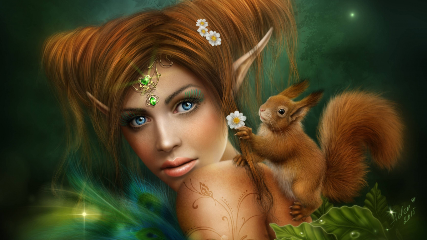 Woman in Green Dress Lying on Green Leaves. Wallpaper in 1366x768 Resolution