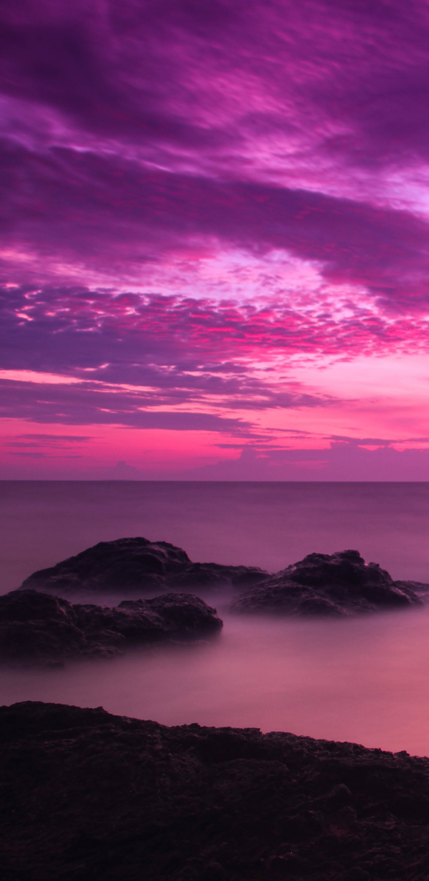 Horizont, Ozean, Pink, Himmel, Cloud. Wallpaper in 1440x2960 Resolution