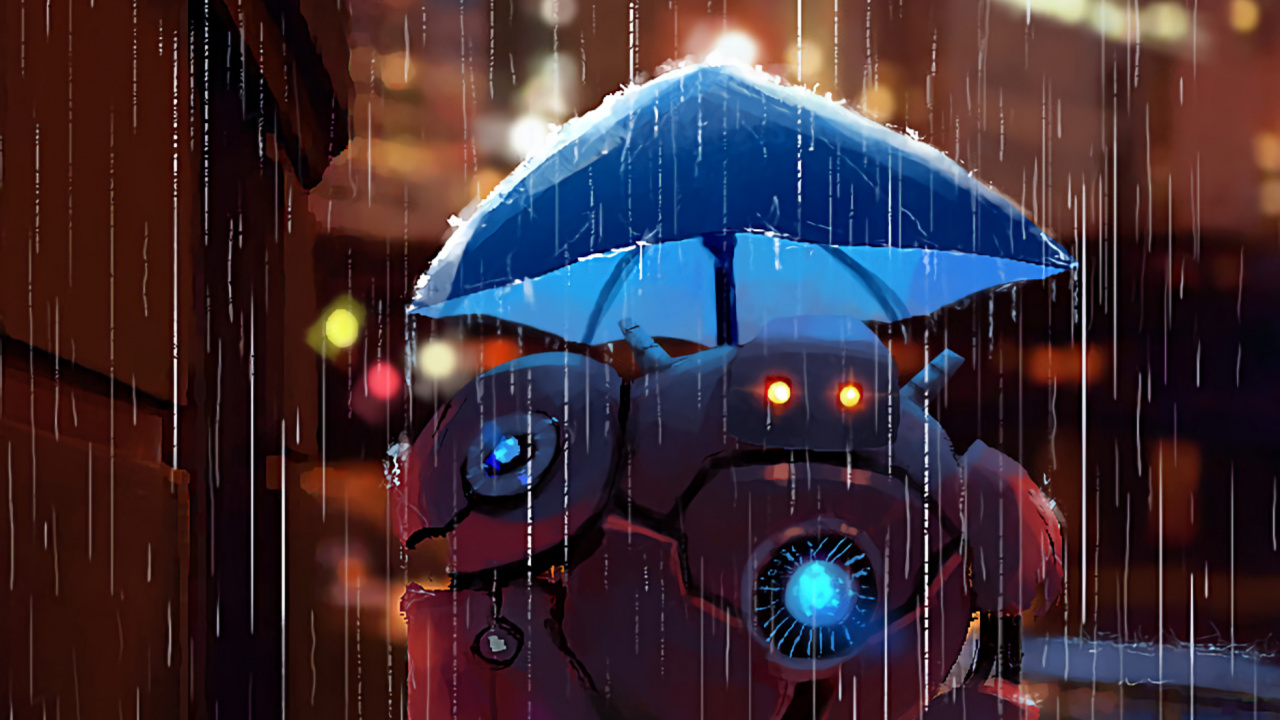 Blauer Regenschirm in Der Stadt Während Der Nacht. Wallpaper in 1280x720 Resolution