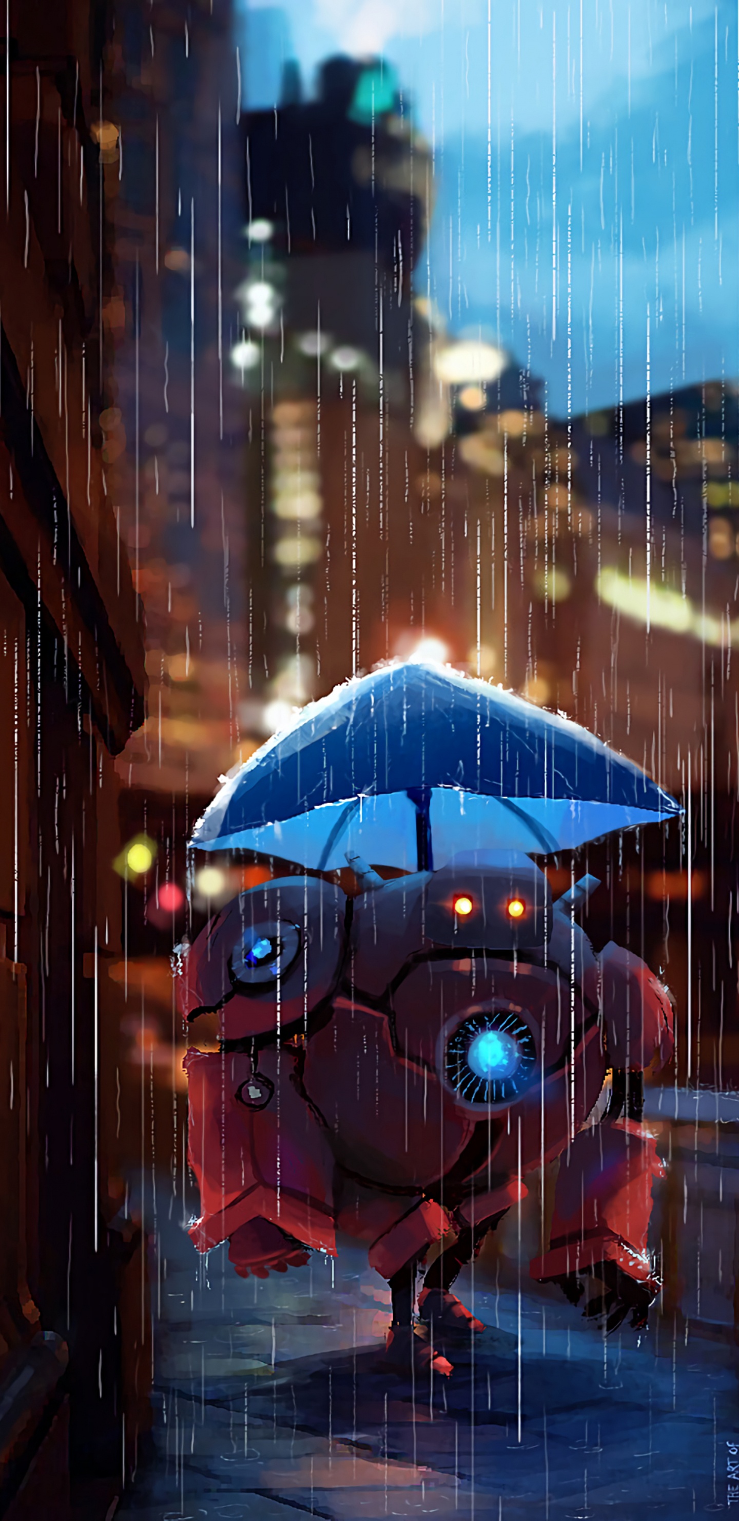 Blauer Regenschirm in Der Stadt Während Der Nacht. Wallpaper in 1440x2960 Resolution