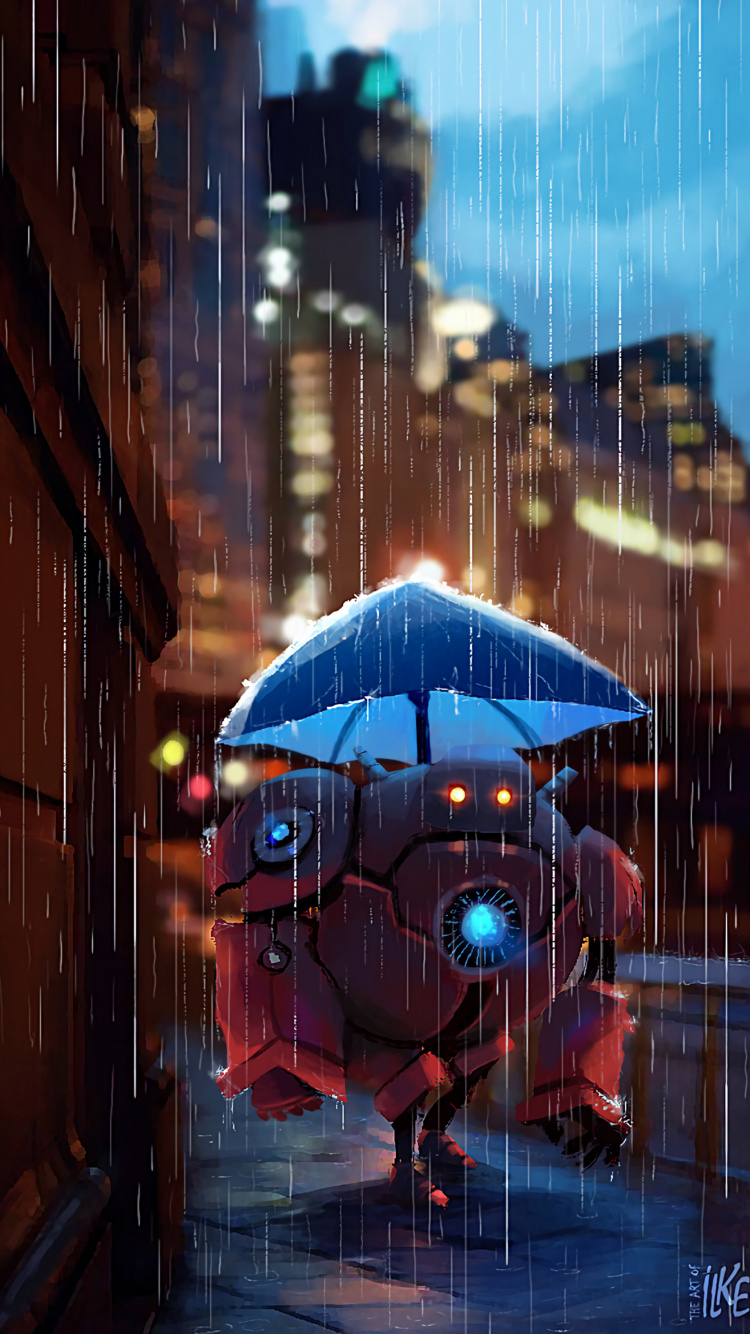 Blauer Regenschirm in Der Stadt Während Der Nacht. Wallpaper in 750x1334 Resolution