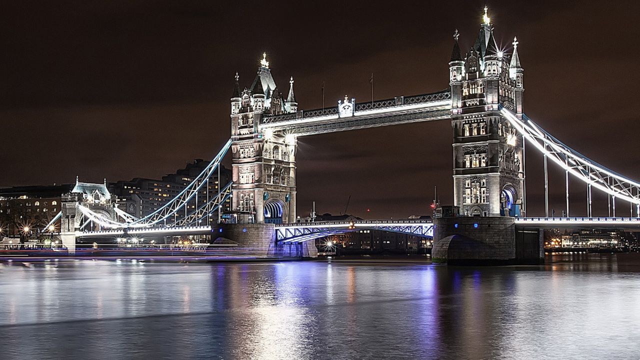 Bridge Over Water During Night Time. Wallpaper in 1280x720 Resolution