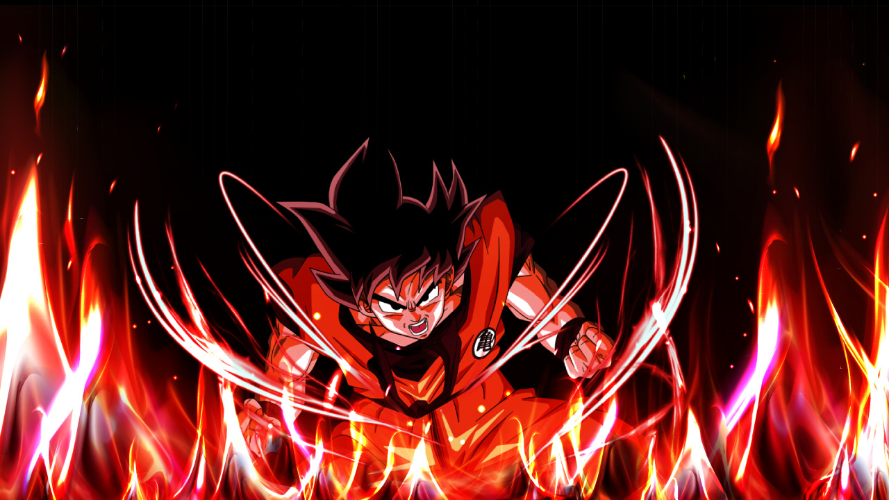 Goku, Anime, Dragon Ball, Red, Orange. Wallpaper in 1280x720 Resolution