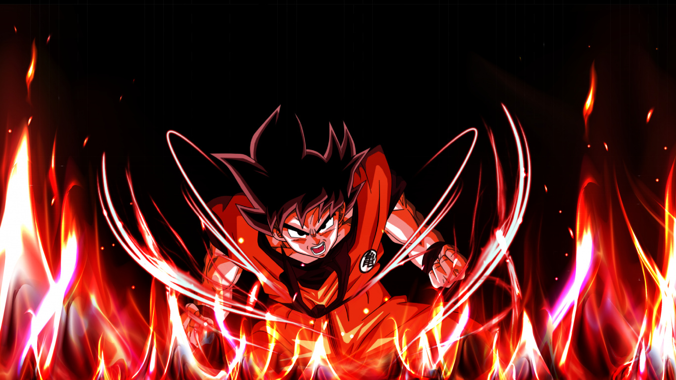 Goku, Anime, Dragon Ball, Red, Orange. Wallpaper in 1366x768 Resolution