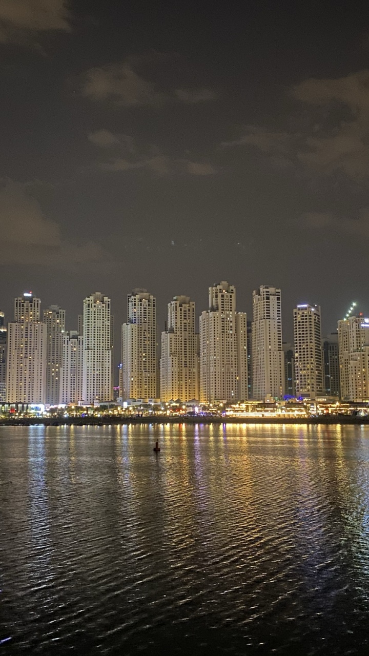 Dubai, Cityscape, Skyscraper, Night, Tower Block. Wallpaper in 720x1280 Resolution