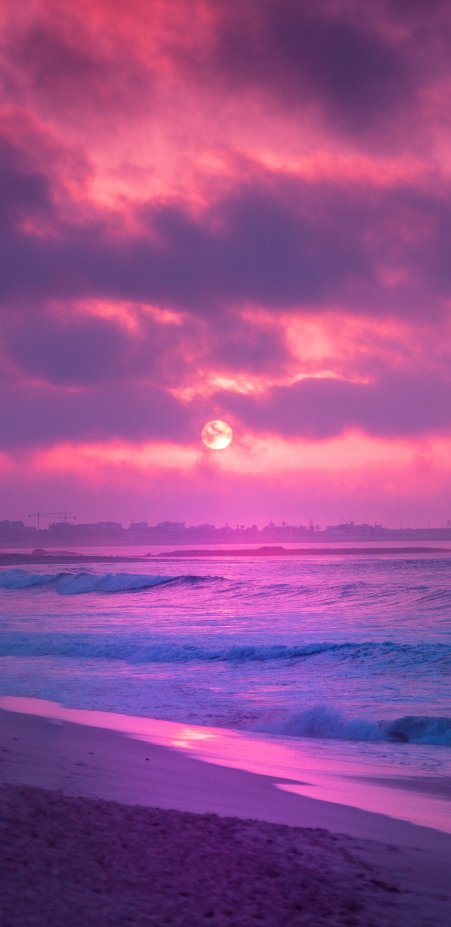 Sunset, Horizon, Afterglow, Body of Water, Sea. Wallpaper in 1440x2960 Resolution