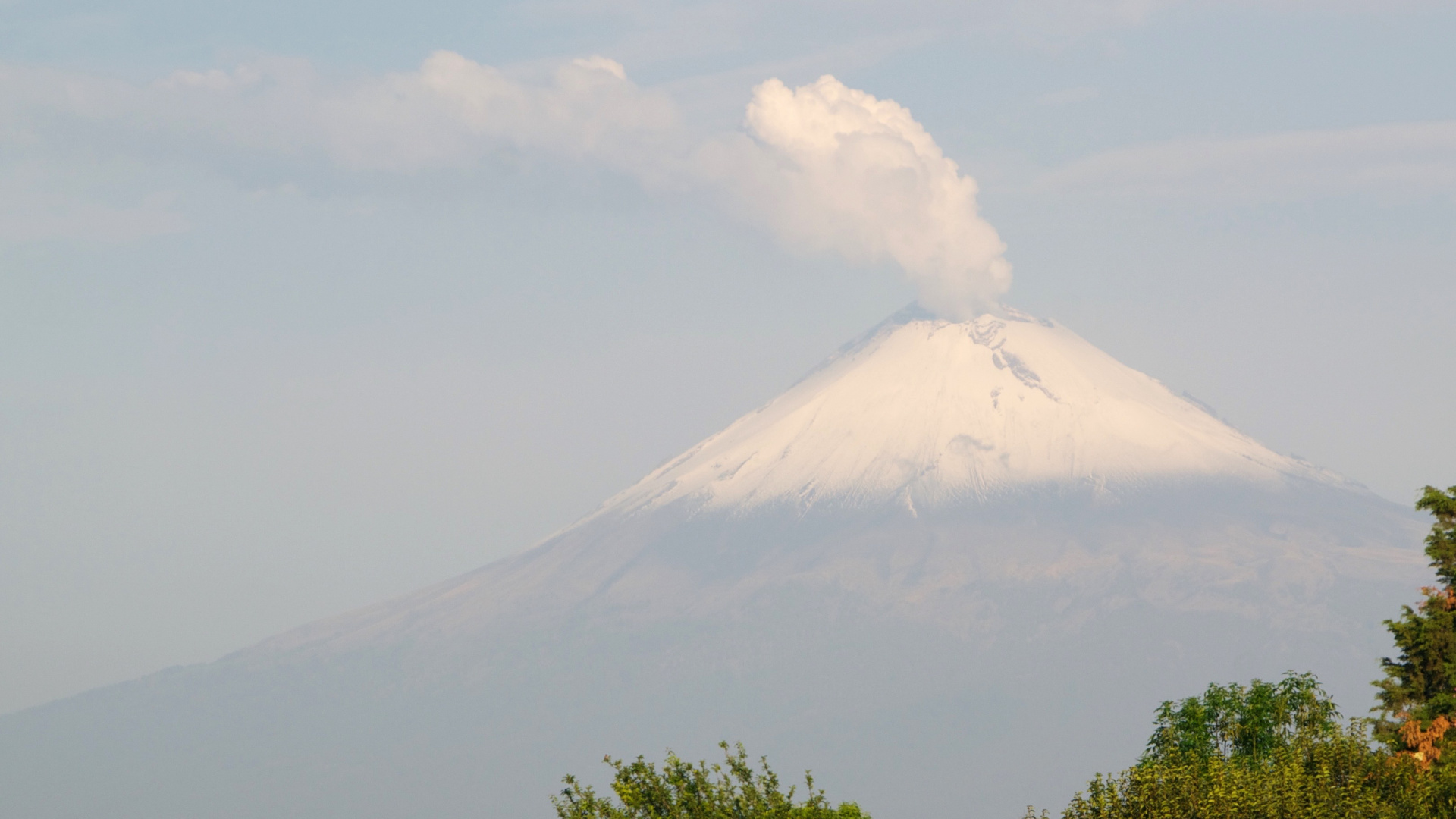 White Clouds Over Snow Covered Mountain. Wallpaper in 1920x1080 Resolution
