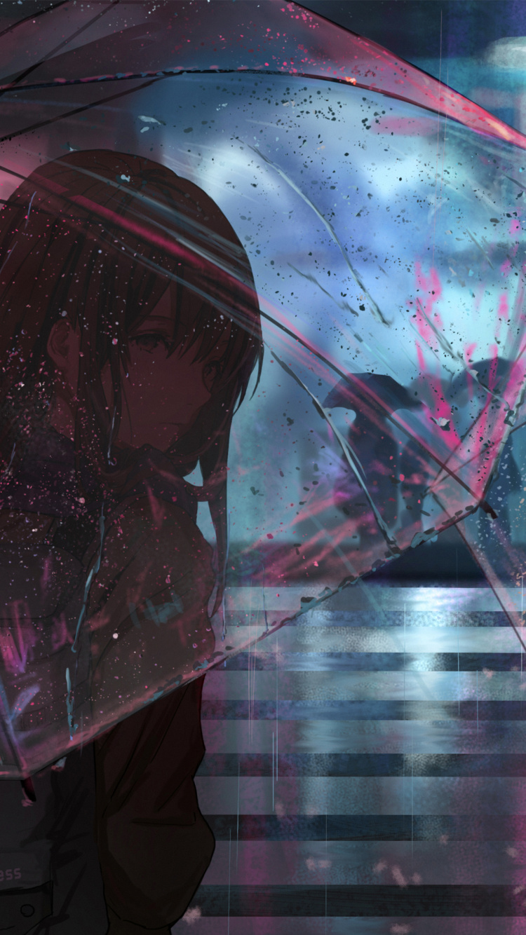 Femme en Veste Noire Tenant un Parapluie. Wallpaper in 750x1334 Resolution