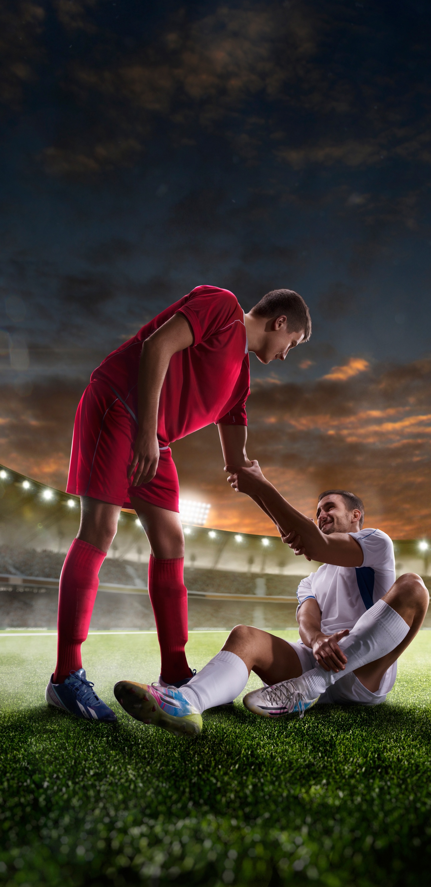 Man in Red Shirt and White Pants Playing Soccer. Wallpaper in 1440x2960 Resolution