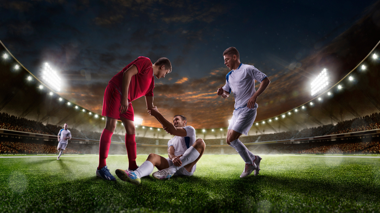 Homme en Chemise Rouge et Pantalon Blanc Jouant au Football. Wallpaper in 1280x720 Resolution