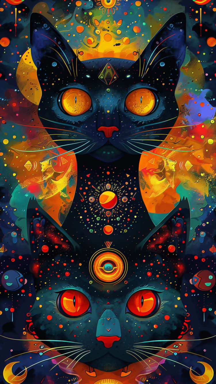 Cat, Art Paint, Visual Arts, Art, Drawing. Wallpaper in 750x1334 Resolution