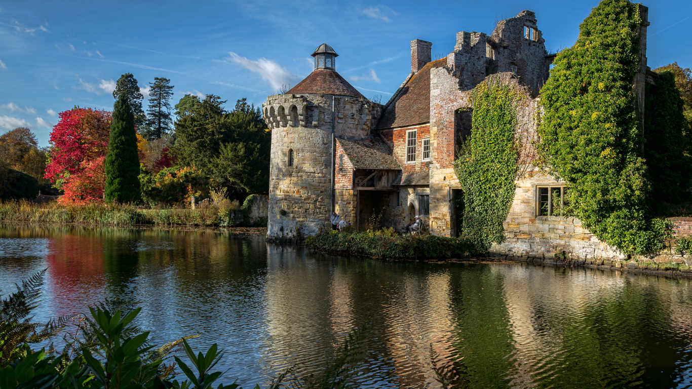 护城河, 城堡, 水城堡, 反射, 自然景观 壁纸 1366x768 允许