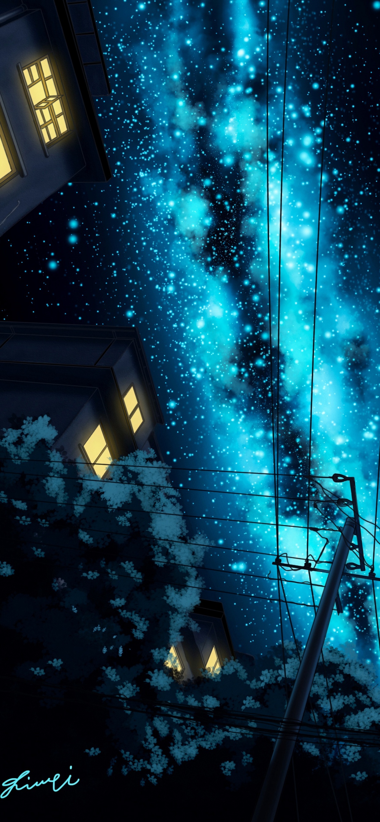 Green Tree Near White House During Night Time. Wallpaper in 1242x2688 Resolution