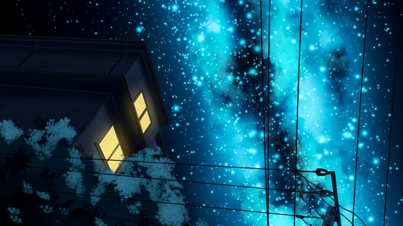 Green Tree Near White House During Night Time. Wallpaper in 1366x768 Resolution