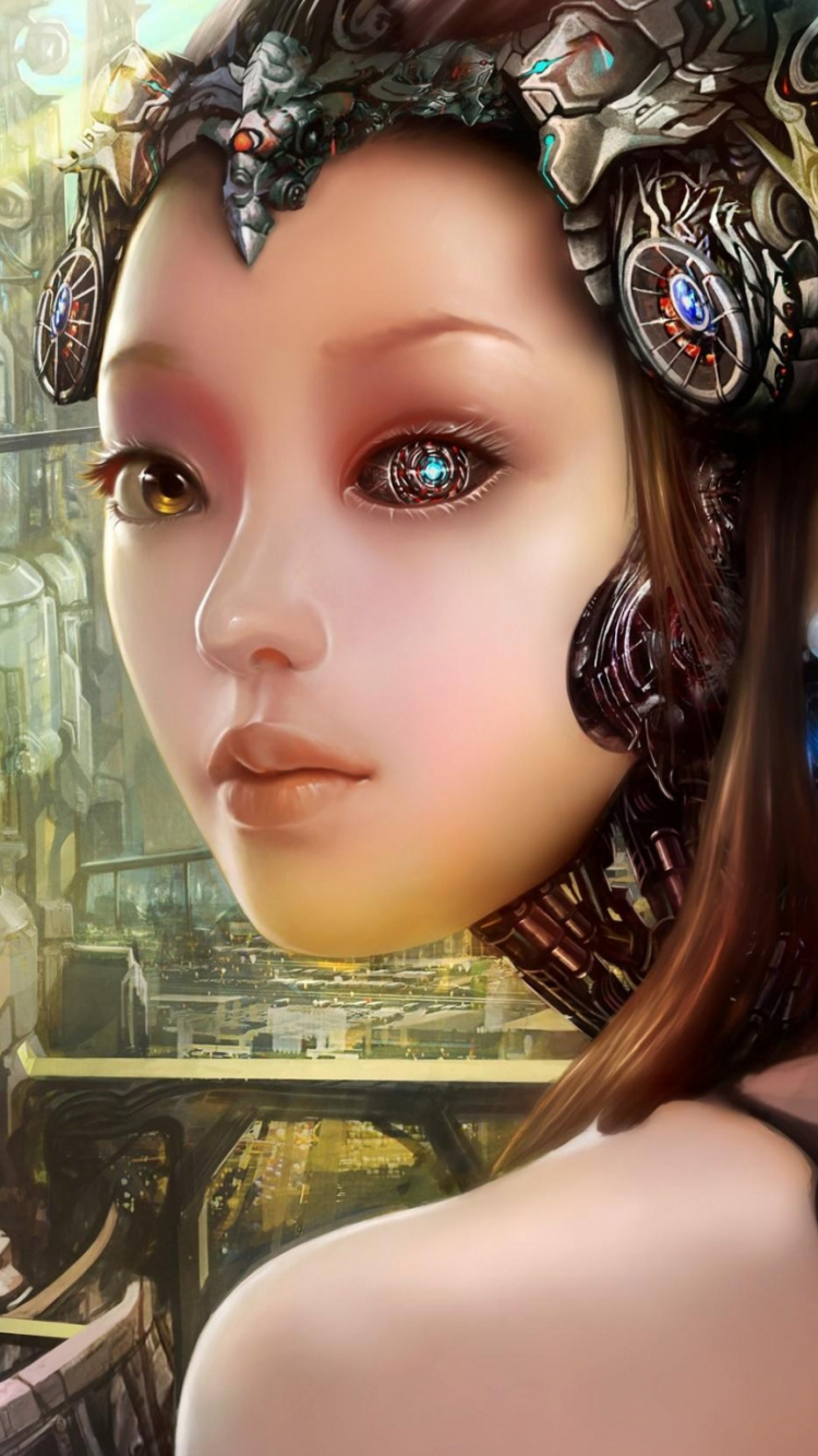 Femme Aux Cheveux Bleus et Bruns. Wallpaper in 750x1334 Resolution