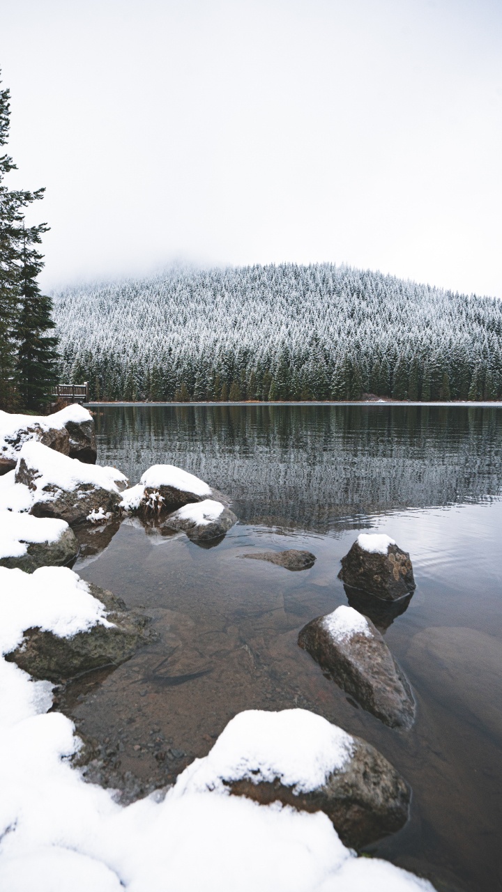 Montaña, Nieve, Invierno, Lago, Desierto. Wallpaper in 720x1280 Resolution