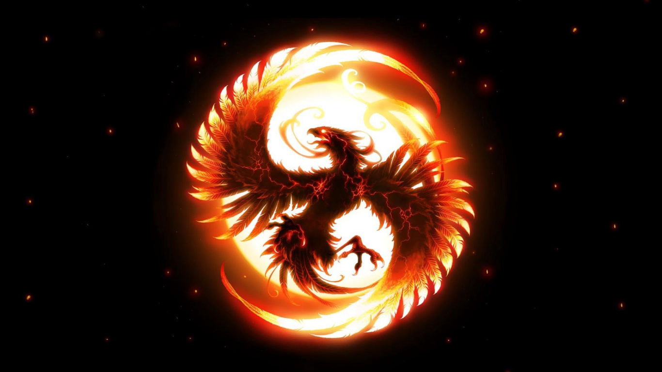 Red and Black Dragon Logo. Wallpaper in 1366x768 Resolution