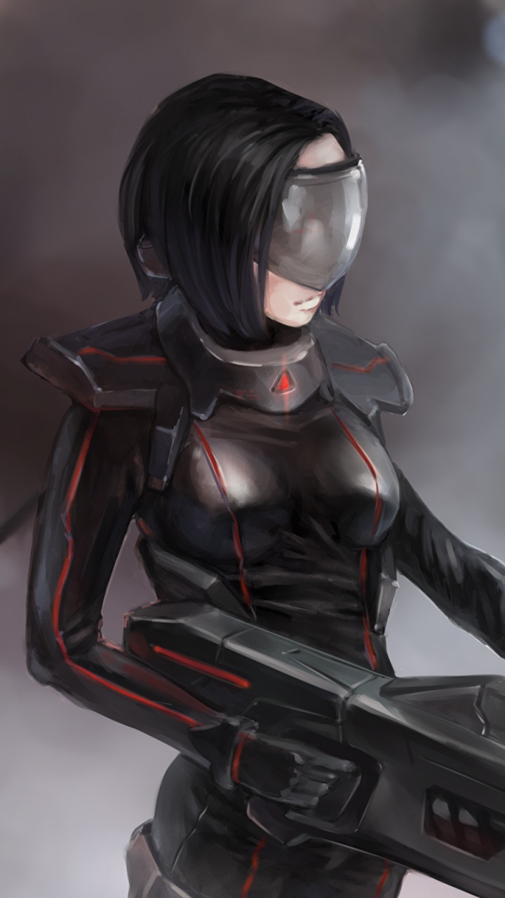 Woman in Black Suit Holding Black Rifle. Wallpaper in 720x1280 Resolution