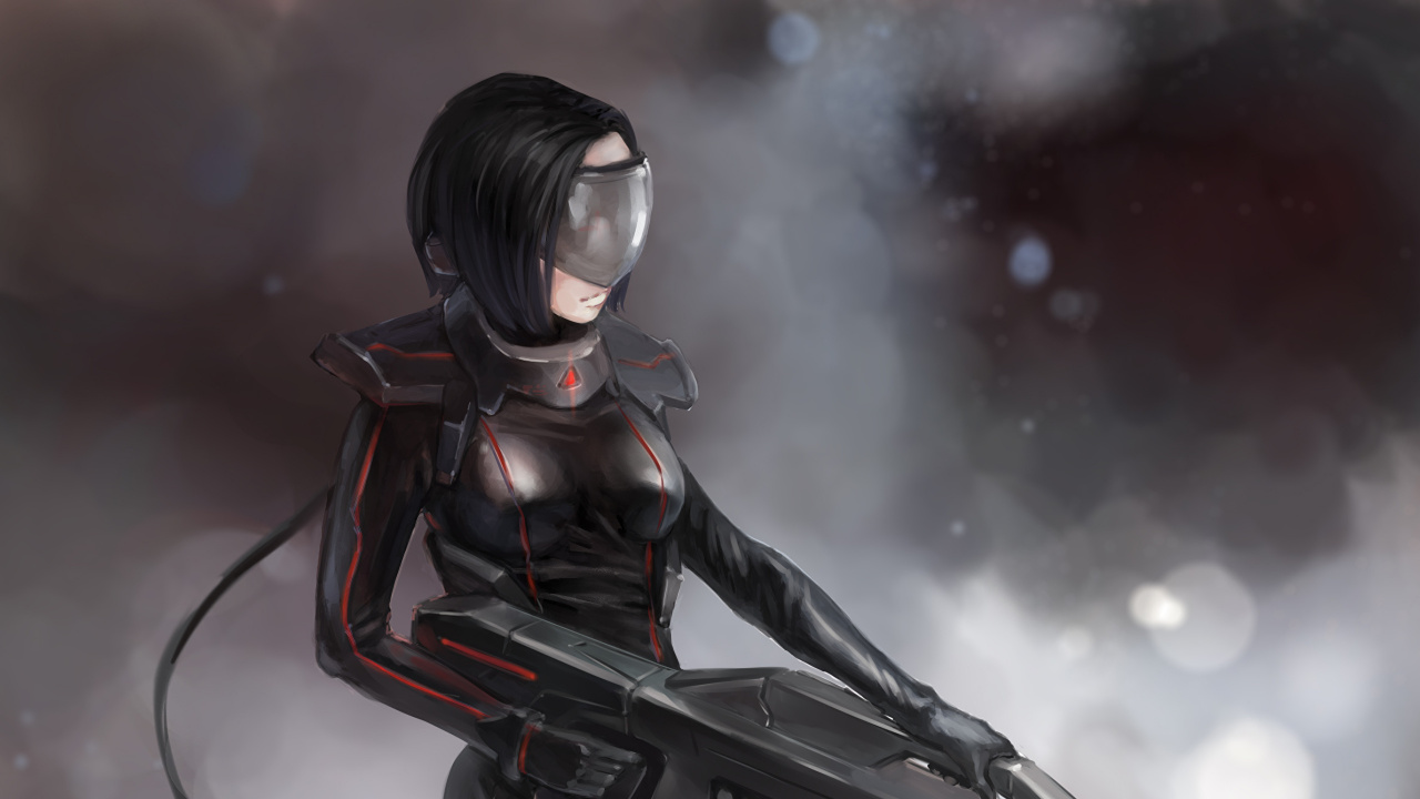 Mujer en Traje Negro Con Rifle Negro. Wallpaper in 1280x720 Resolution