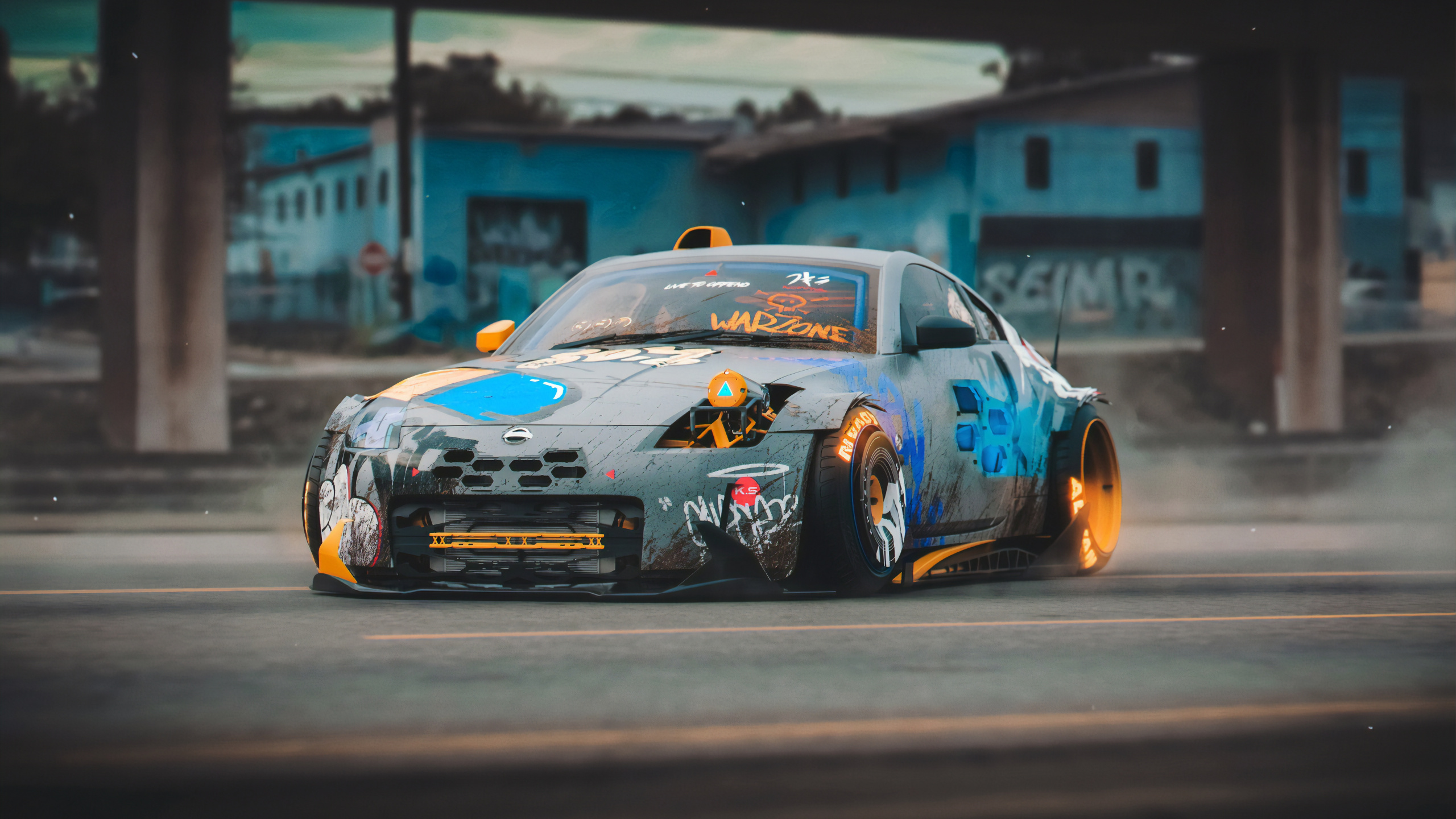 Blue and White Chevrolet Camaro on Road During Daytime. Wallpaper in 2560x1440 Resolution