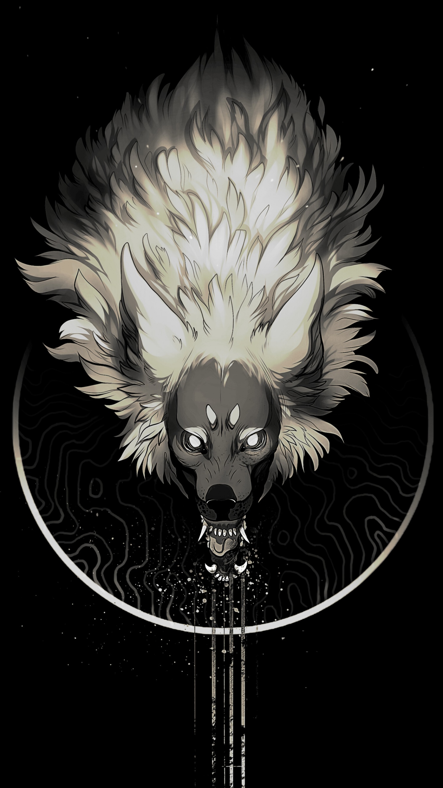 White and Black Lion Head Illustration. Wallpaper in 1440x2560 Resolution