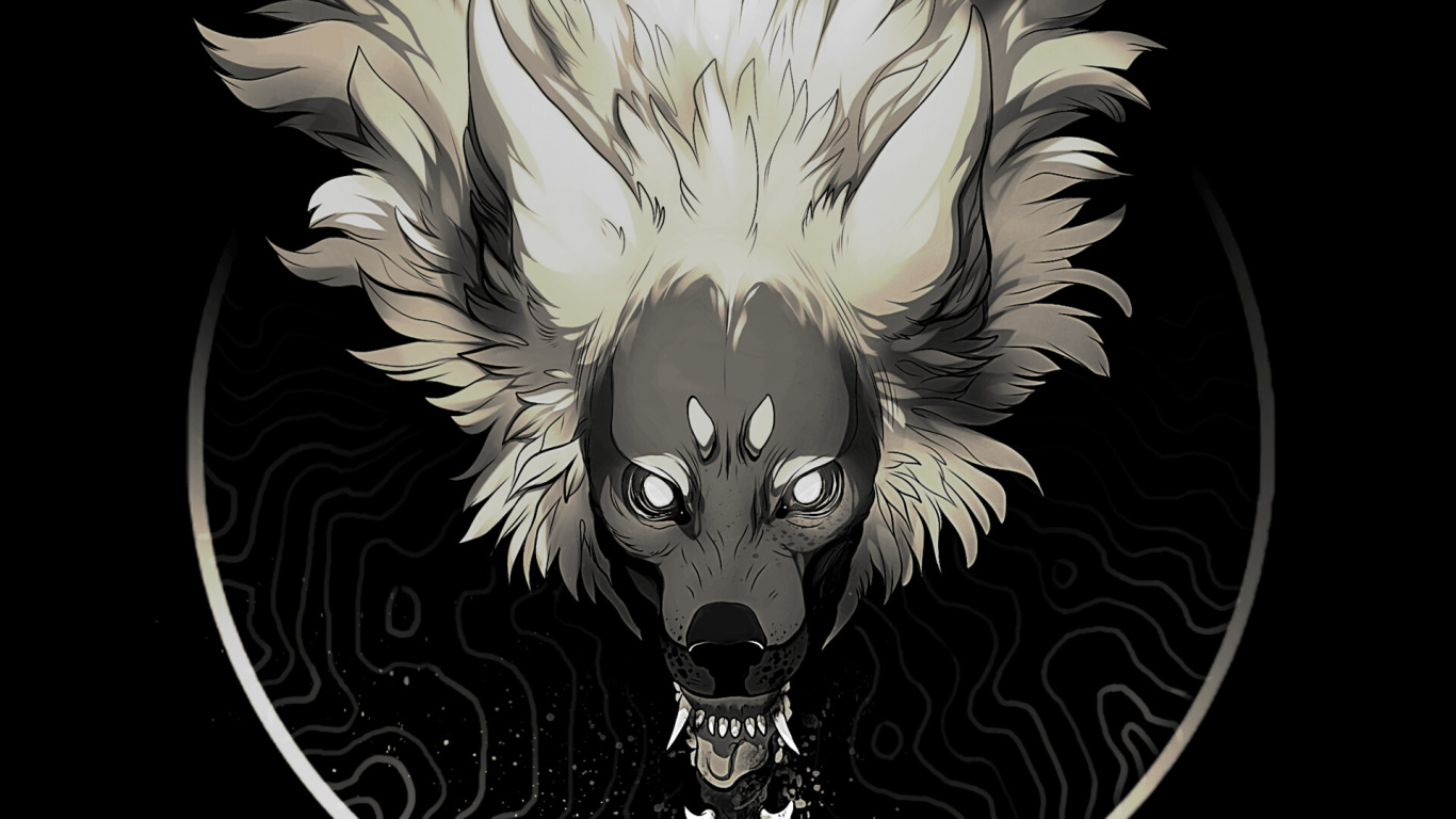 Ilustración de Cabeza de León Blanco y Negro. Wallpaper in 1366x768 Resolution