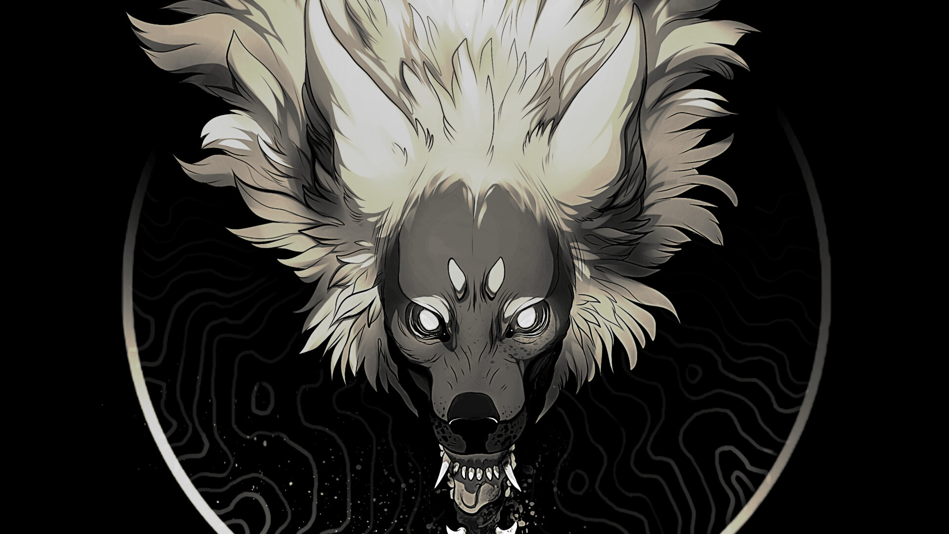 Ilustración de Cabeza de León Blanco y Negro. Wallpaper in 1920x1080 Resolution