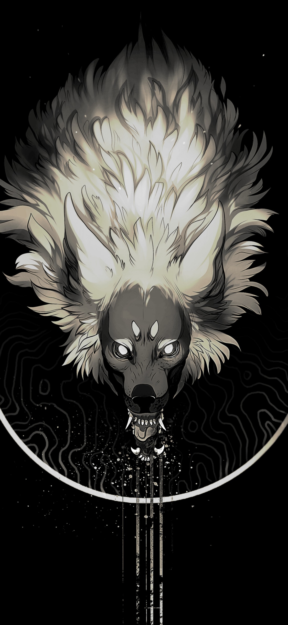 Weiße Und Schwarze Löwenkopfillustration Head. Wallpaper in 1125x2436 Resolution