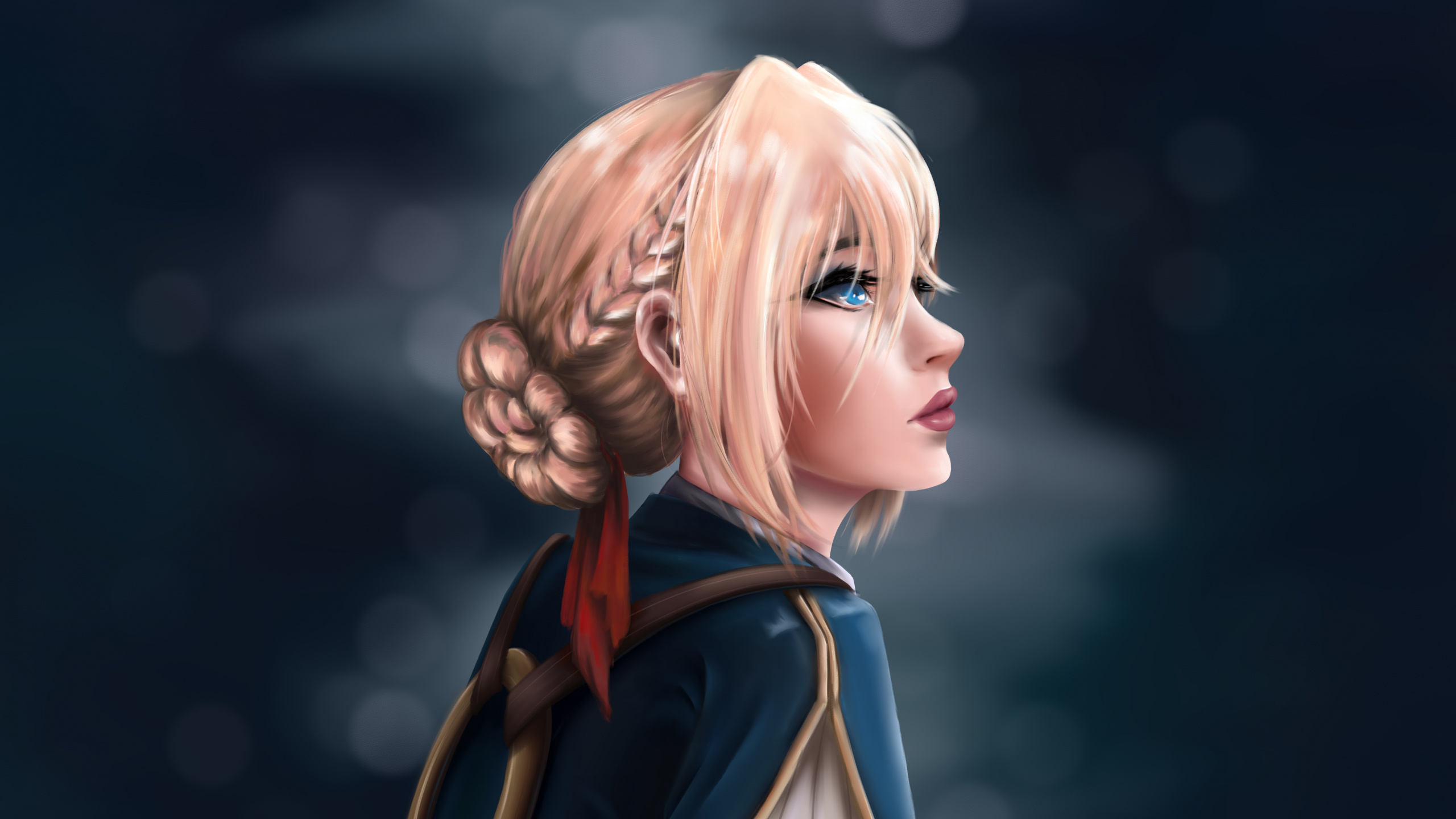 Femme Aux Cheveux Blonds en Robe Noire et Rouge Personnage D'anime. Wallpaper in 2560x1440 Resolution