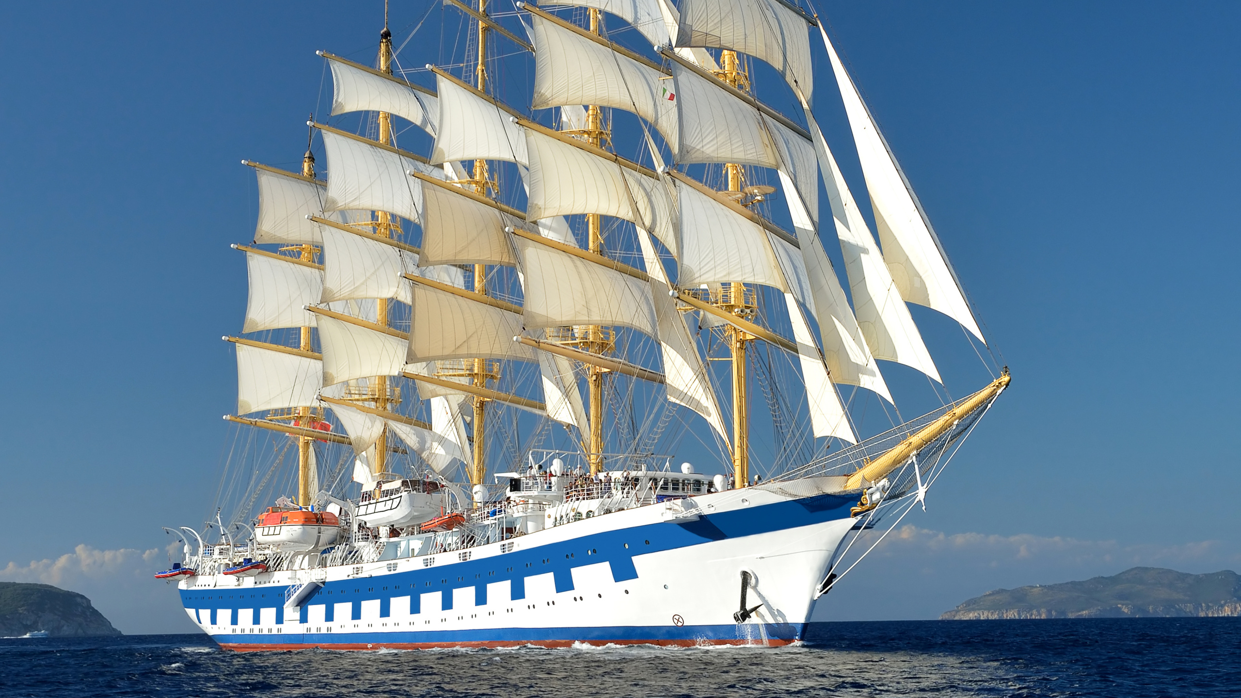 游船, 水运, 高船, Barquentine, 帆船 壁纸 2560x1440 允许