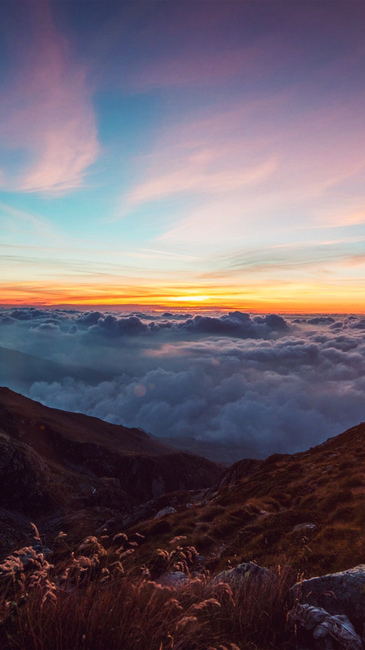 Sunset, Cloud, Atmosphere, Mountain, Natural Landscape. Wallpaper in 750x1334 Resolution