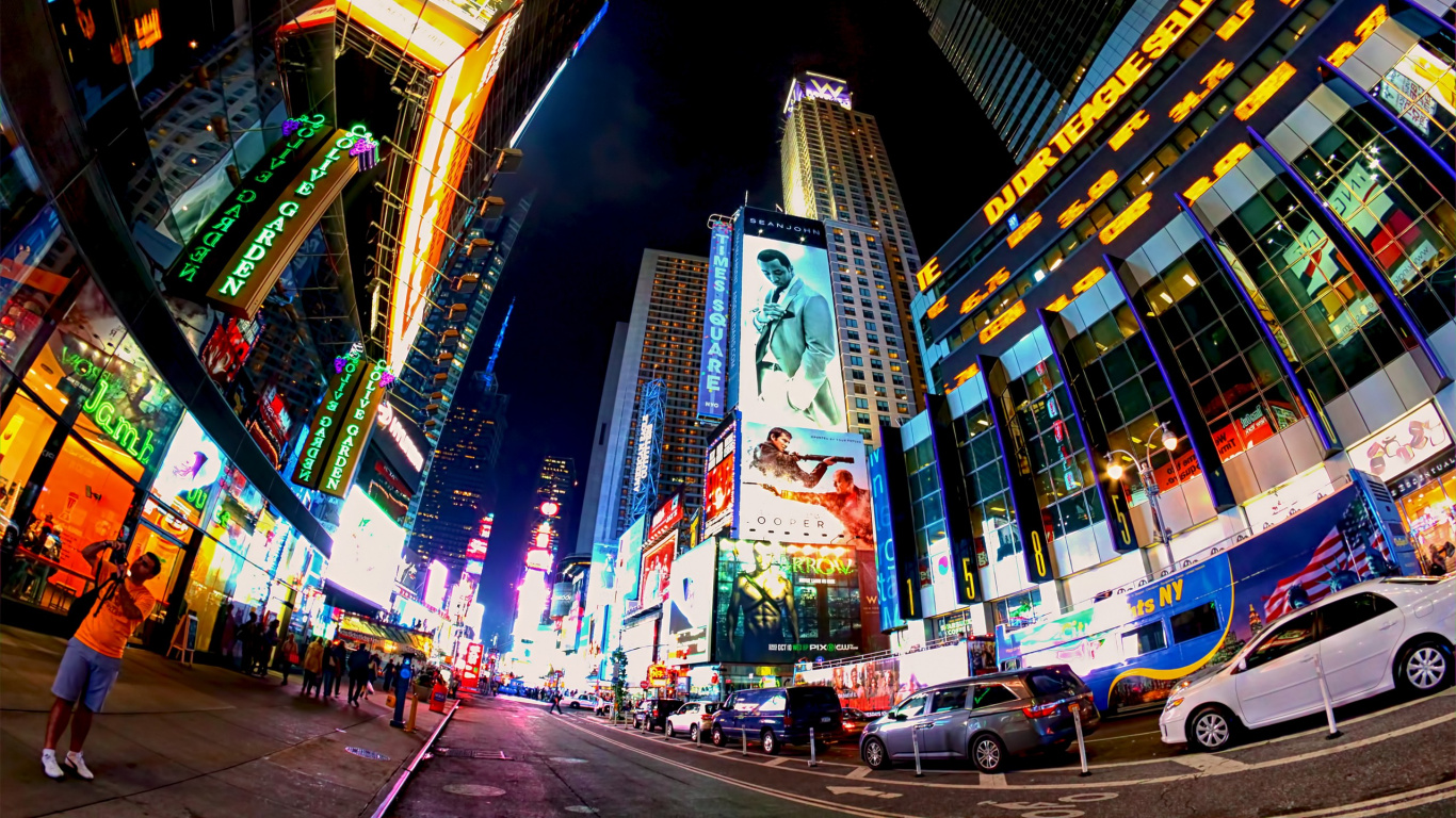 Cars on Road in City During Night Time. Wallpaper in 1366x768 Resolution