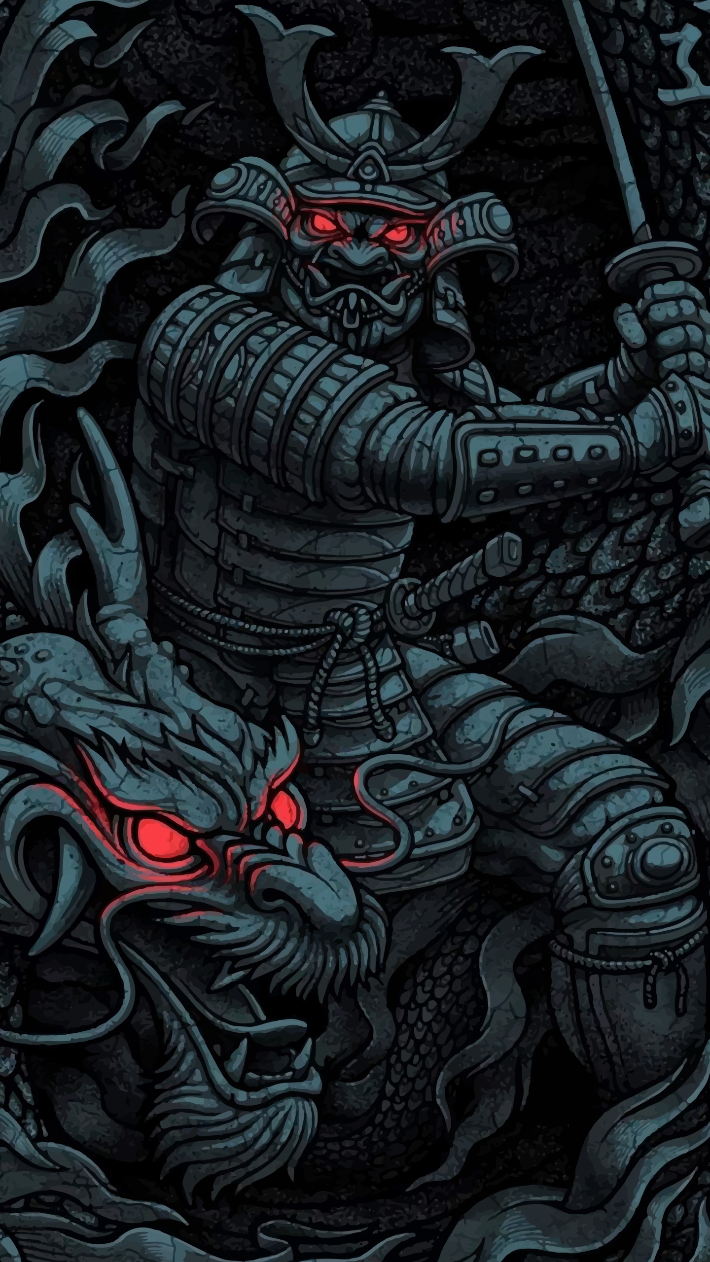 Japanese Samurai, Samurai, Japanese Art, Oni, Art. Wallpaper in 1440x2560 Resolution