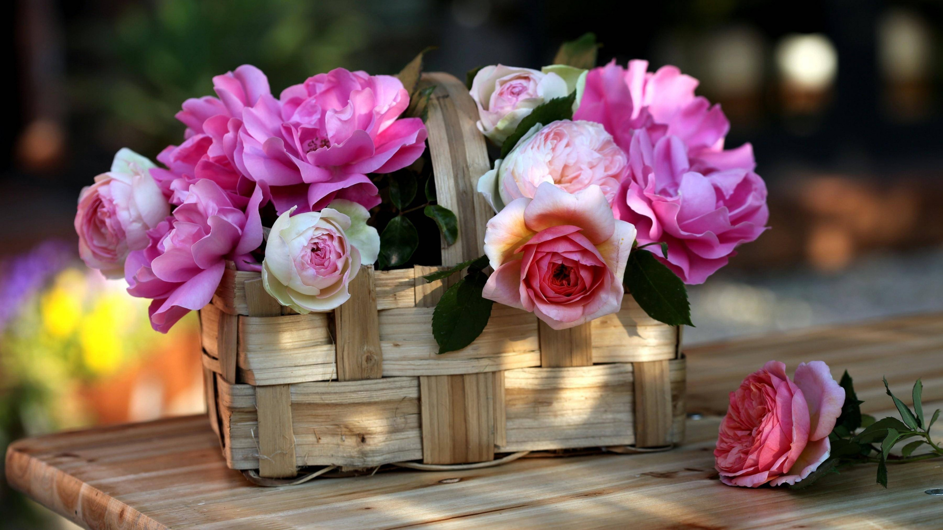 Pink Roses on Brown Wooden Crate. Wallpaper in 1920x1080 Resolution