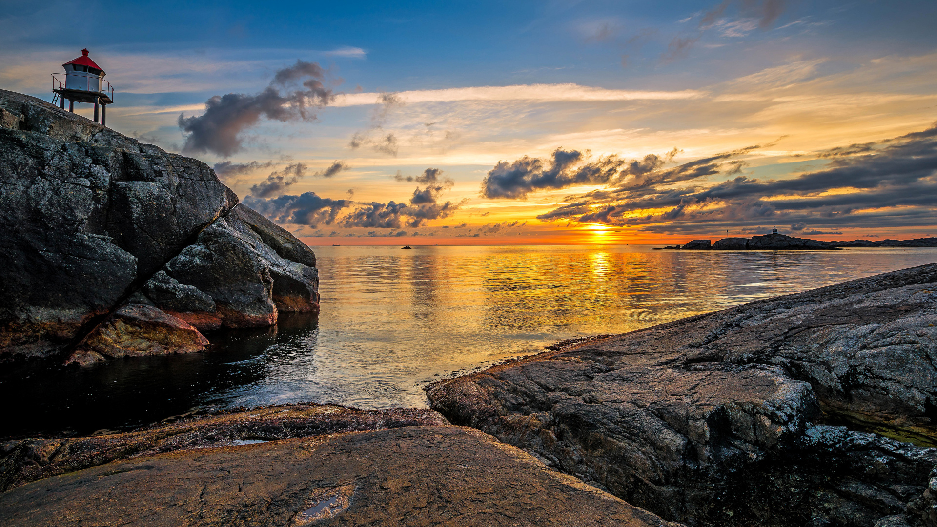 Body of Water Under Blue Sky During Sunset. Wallpaper in 1920x1080 Resolution