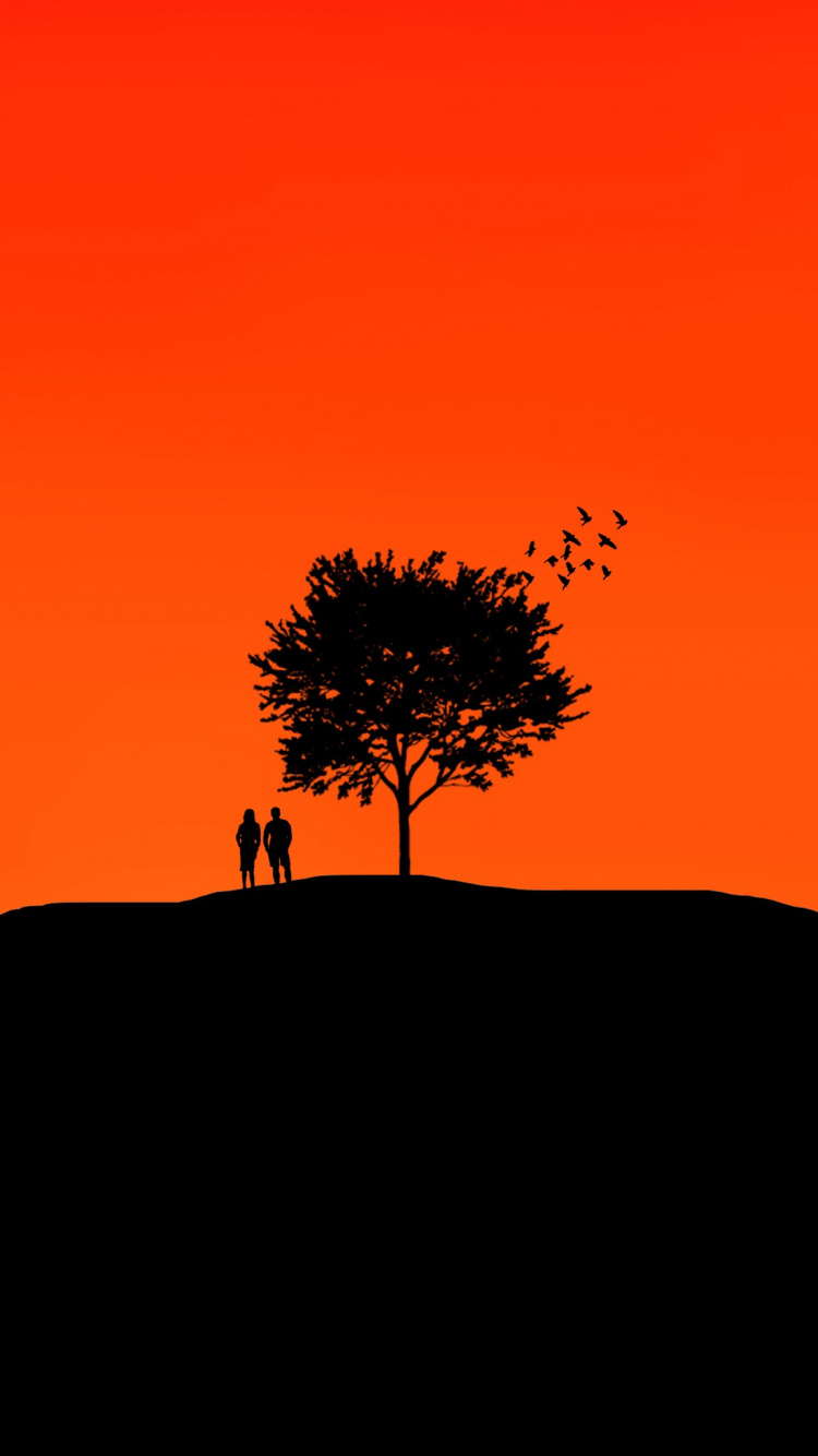 Silhouette Von 2 Personen, Die Bei Sonnenuntergang Auf Einem Hügel Stehen Hill. Wallpaper in 750x1334 Resolution
