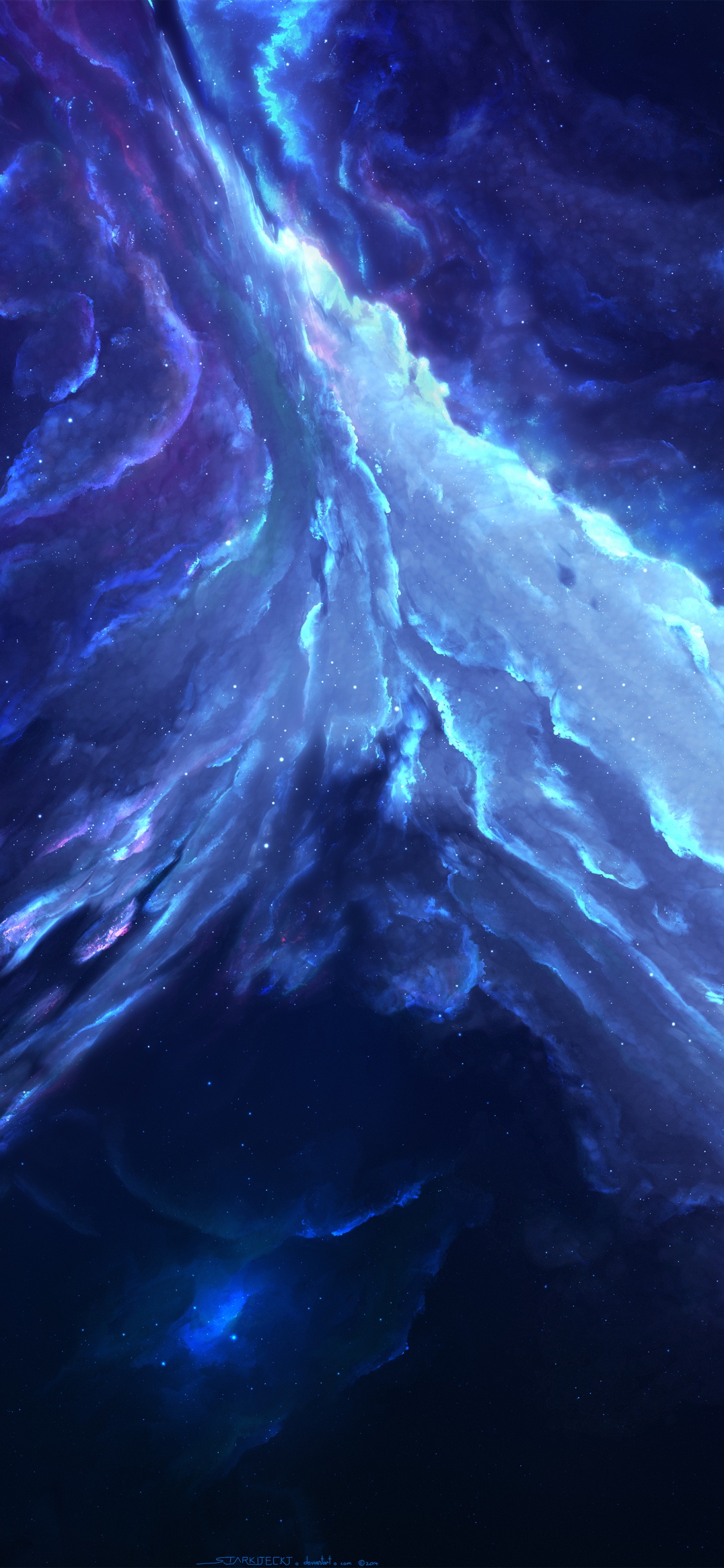 Blaue Und Weiße Abstrakte Malerei. Wallpaper in 1125x2436 Resolution